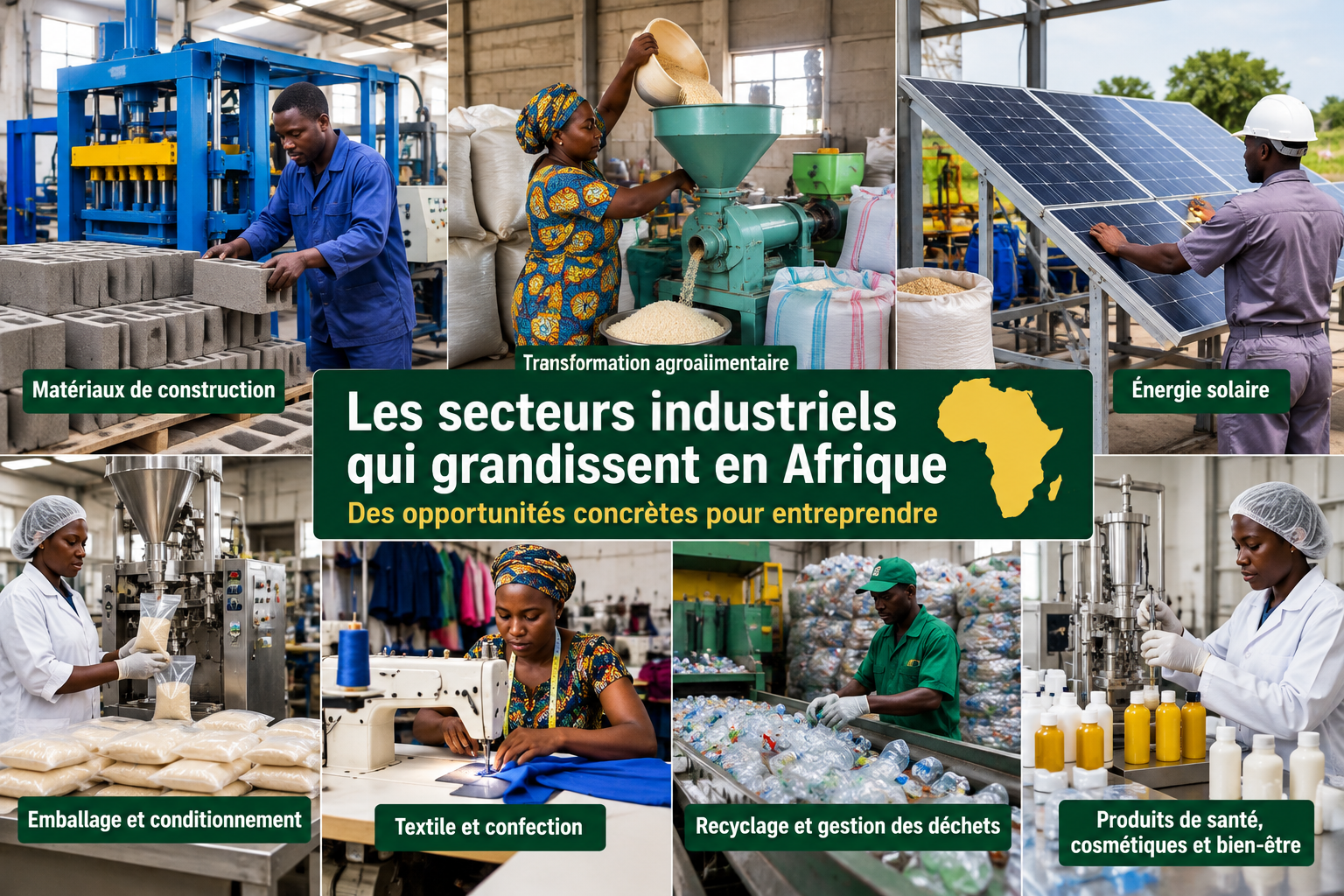 Secteurs industriels en Afrique avec machines et activités de transformation