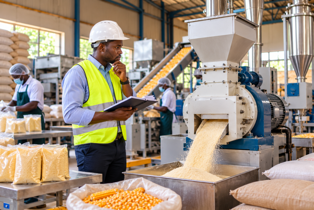 Vérification de l'entrepreneur dans une petite usine en Afrique