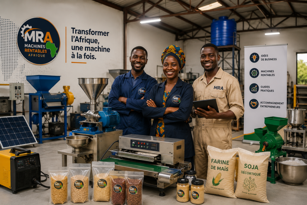Entrepreneurs africains dans un atelier de machines rentables et de transformation locale – Machines Rentables Afrique