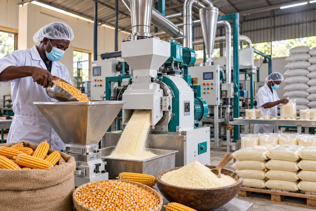 Petite usine de production de farine en Afrique